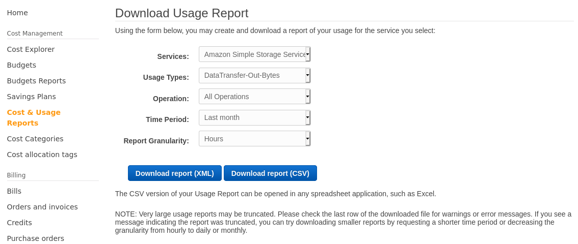 AWS UI for fetching custom report
